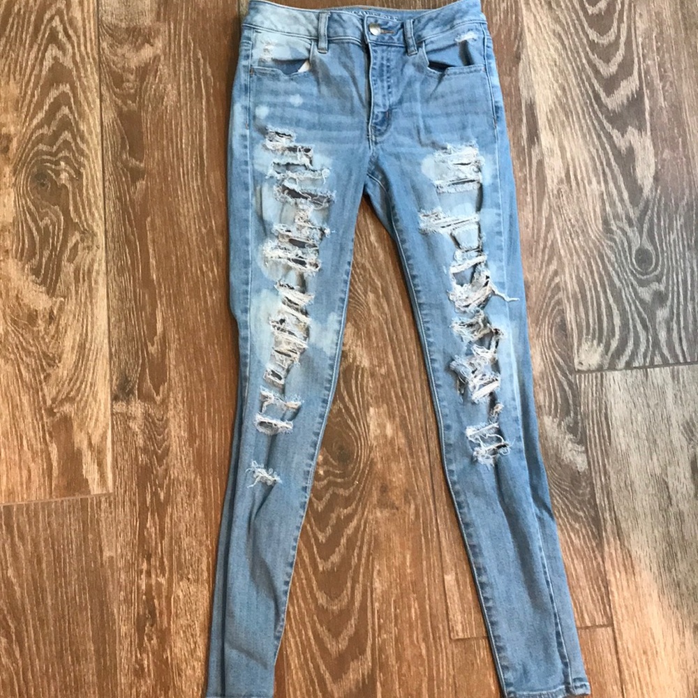 High waisted super skinny ripped jeans